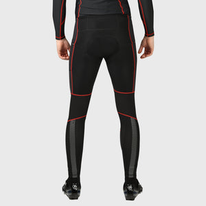 Fdx Mens Hi-iz Reflective Gel Padded Cycling Tights Black & Red For Winter Roubaix Thermal Fleece Reflective Warm Leggings - All Day Bike Long Pants
