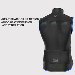 Fdx Men's Road Cycling Gilet Black & Blue Sleeveless Vest for Winter Clothing Hi-Viz Refectors, Lightweight, Windproof, Waterproof & Pockets - Stunt