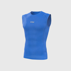Fdx Mens Blue Half Sleeveless Mesh Compression Top Running Gym Workout Wear Rash Guard Stretchable Breathable - Aeroform