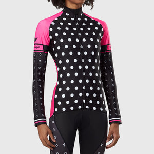 FDX Women’s full sleeves cycling jersey Pink & Black warm winter Roubaix biking top, lightweight windproof long sleeves fleece lined cycle shirt for riding