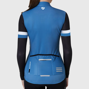 Fdx Women's Black & Blue Thermal Long Sleeve Cycling Jersey With Back Secure Pockets Winter Bib Tights Water Resistant Windproof Socks Hi Viz Reflectors Cycling Gear UK