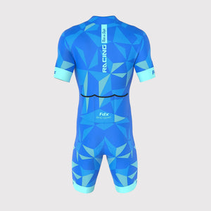 Fdx Mens Blue & Yellow Short Sleeve Gel Padded Triathlon / Skin Suit for Summer Cycling Wear, Running & Swimming Half Zip - Splinter