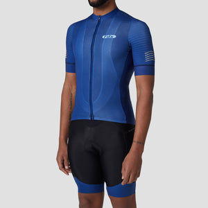 Fdx Mens Reflective Blue Short Sleeve Cycling Jersey & Gel Padded Bib Shorts Best Summer Road Bike Wear Light Weight, Hi-viz Reflectors & Pockets - Essential
