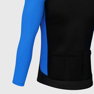 Fdx Mens Storage Pockets Long Sleeve Cycling Jersey Black & Blue for Winter Roubaix Thermal Fleece Road Bike Wear Top Full Zipper, Pockets & Hi-viz Reflectors - Comet