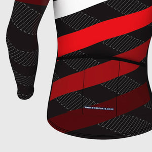 Fdx Mens Storage Pockets Long Sleeve Cycling Jersey Black & Red for Winter Roubaix Thermal Fleece Road Bike Wear Top Full Zipper, Pockets & Hi-viz Reflectors - Equin