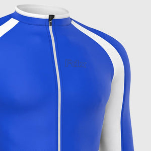 Fdx Mens All Seasons Long Sleeve Cycling Jersey Blue for Road Bike Wear Top Full Zipper, Pockets & Hi-viz Reflectors - Transition