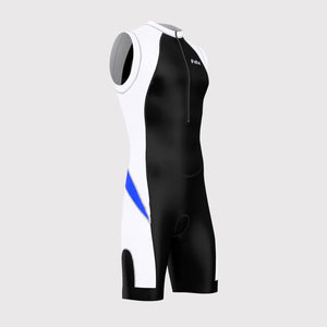 Fdx Mens Black & Blue Sleeveless Gel Padded Triathlon / Skin Suit for Summer Cycling Wear, Runnung & Swimming Half Zip - Zion