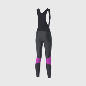 Fdx Womens Black & Purple Gel Padded Cycling Mesh Bib Tights For Winter Roubaix Thermal Fleece Reflective Warm Leggings - Thermodream Bike Pants