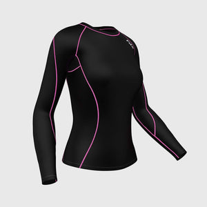 Fdx Black & Pink Women's Long Sleeve Compression Top Base Layer Gym Training Jogging Yoga Fitness Body Wear - Monarch