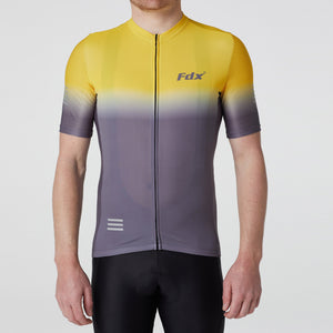Fdx Mens Yellow & Grey Half Sleeve Cycling Jersey for Summer Best Road Bike Wear Top Light Weight, Full Zipper, Pockets & Hi-viz Reflectors - Duo