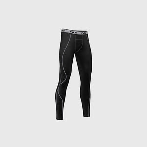 Fdx Mens Black & Grey Long Sleeve Compression Top & Compression Tights Base Layer Gym Training Jogging Yoga Fitness Body Wear - Blitz