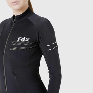 Women’s Black full sleeves cycling jersey windproof warm Roubaix winter biking top, lightweight long sleeves thermal fleece shirt for bike riding