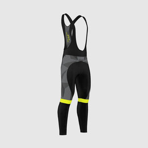Fdx Men's Grey & Yellow Long Sleeve Cycling Jersey & Gel Padded Bib Tights Pants for Winter Roubaix Thermal Fleece Road Bike Wear Windproof, Hi-viz Reflectors & Pockets - Splinter