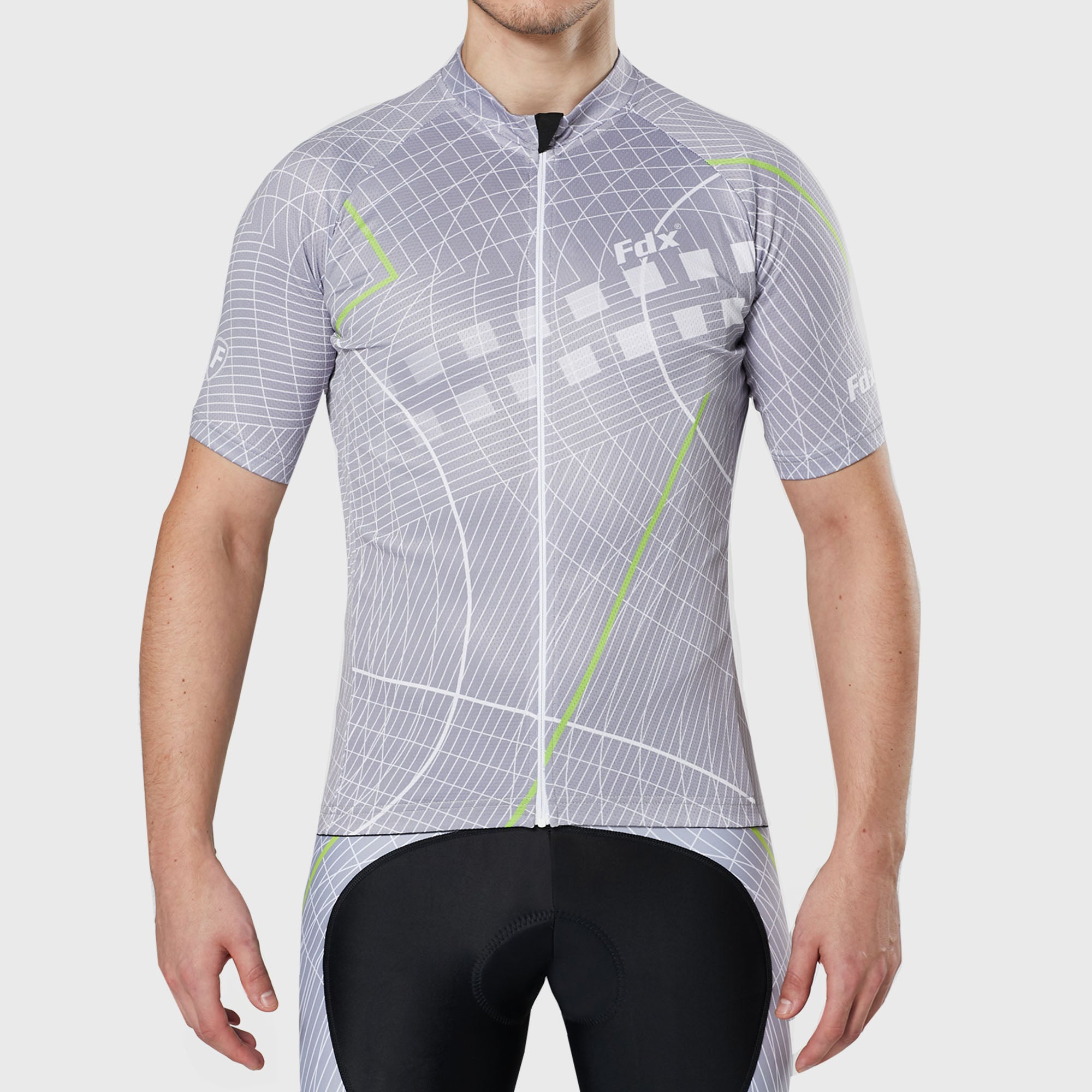 Fdx Mens Grey Short Sleeve Cycling Jersey for Summer Best Road Bike Wear Top Light Weight, Full Zipper, Pockets & Hi-viz Reflectors - Classic II