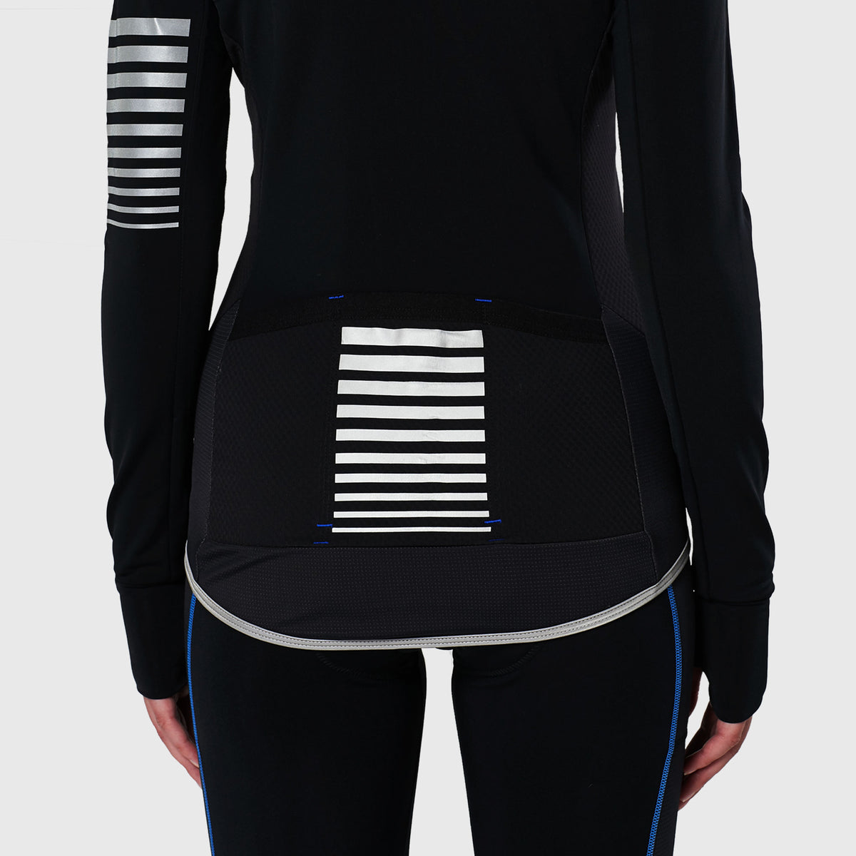 Fdx Womens Black & Blue Long Sleeve Cycling Jersey for Winter Roubaix Thermal Fleece Road Bike Wear Top Full Zipper, Pockets & Hi-viz Reflectors - All Day