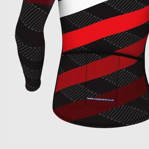Fdx Men's Black & Red Long Sleeve Cycling Jersey & Gel Padded Bib Tights Pants for Winter Roubaix Thermal Fleece Road Bike Wear Windproof, Hi-viz Reflectors & Pockets - Equin