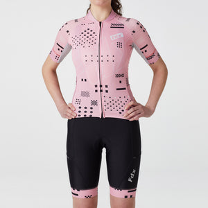 Fdx Women's Tea Pink Best Short Sleeve Cycling Jersey & Gel Padded Bib Shorts Sport & Outdoor Summer Road Bike Wear Light Weight, Hi viz Reflectors & Pockets - All Day