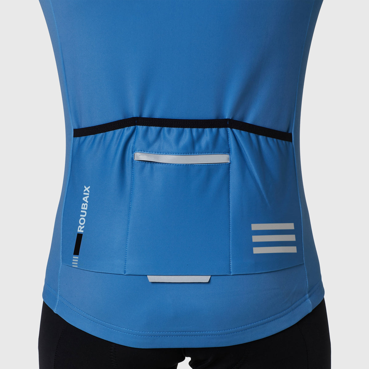 Fdx Blue Long Sleeve Cycling Jersey for Mens, Winter Roubaix Thermal Fleece Road Bike Wear Top Full Zipper, Pockets & Hi-viz Reflectors - Limited Edition