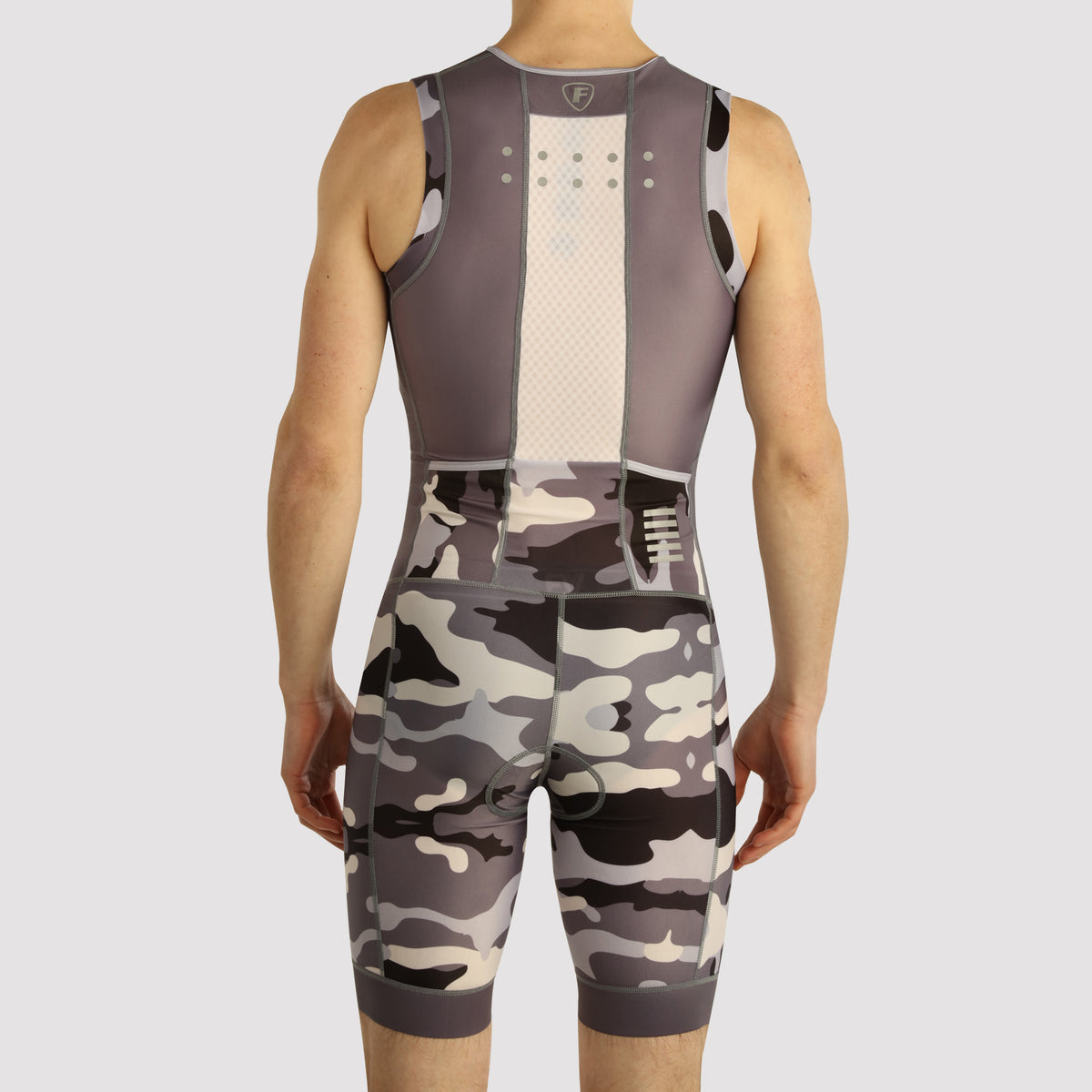 Fdx Mens Grey Sleeveless Gel Padded Triathlon / Skin Suit for Summer Cycling Wear, Running & Swimming Half Zip - Camouflage