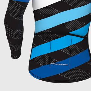 Fdx Mens Storage Pockets Long Sleeve Cycling Jersey Blue & black for Winter Roubaix Thermal Fleece Road Bike Wear Top Full Zipper, Pockets & Hi-viz Reflectors - Equin