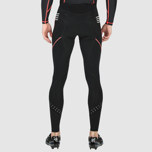Fdx Mens Hi-iz Reflective Gel Padded Cycling Tights Black & Red For Winter Roubaix Thermal Fleece Reflective Warm Leggings - Divine Bike Long Pants