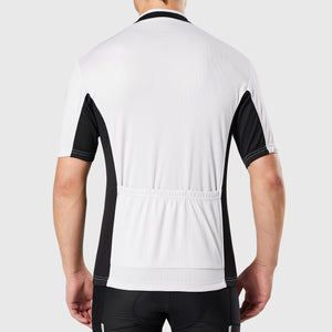 Fdx Mens Storage Pockets White & Black Short Sleeve Cycling Jersey for Summer Best Road Bike Wear Top Light Weight, Full Zipper, Pockets & Hi-viz Reflectors - Vertex
