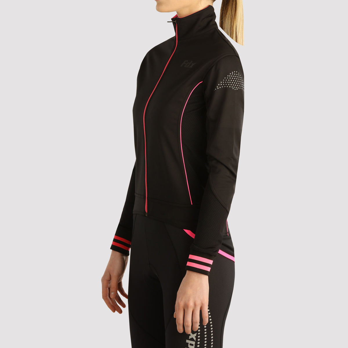 Fdx Women's Black & Pink Cycling Jacket for Winter Thermal Casual Softshell Clothing Lightweight, Windproof, Waterproof & Pockets - Propex
