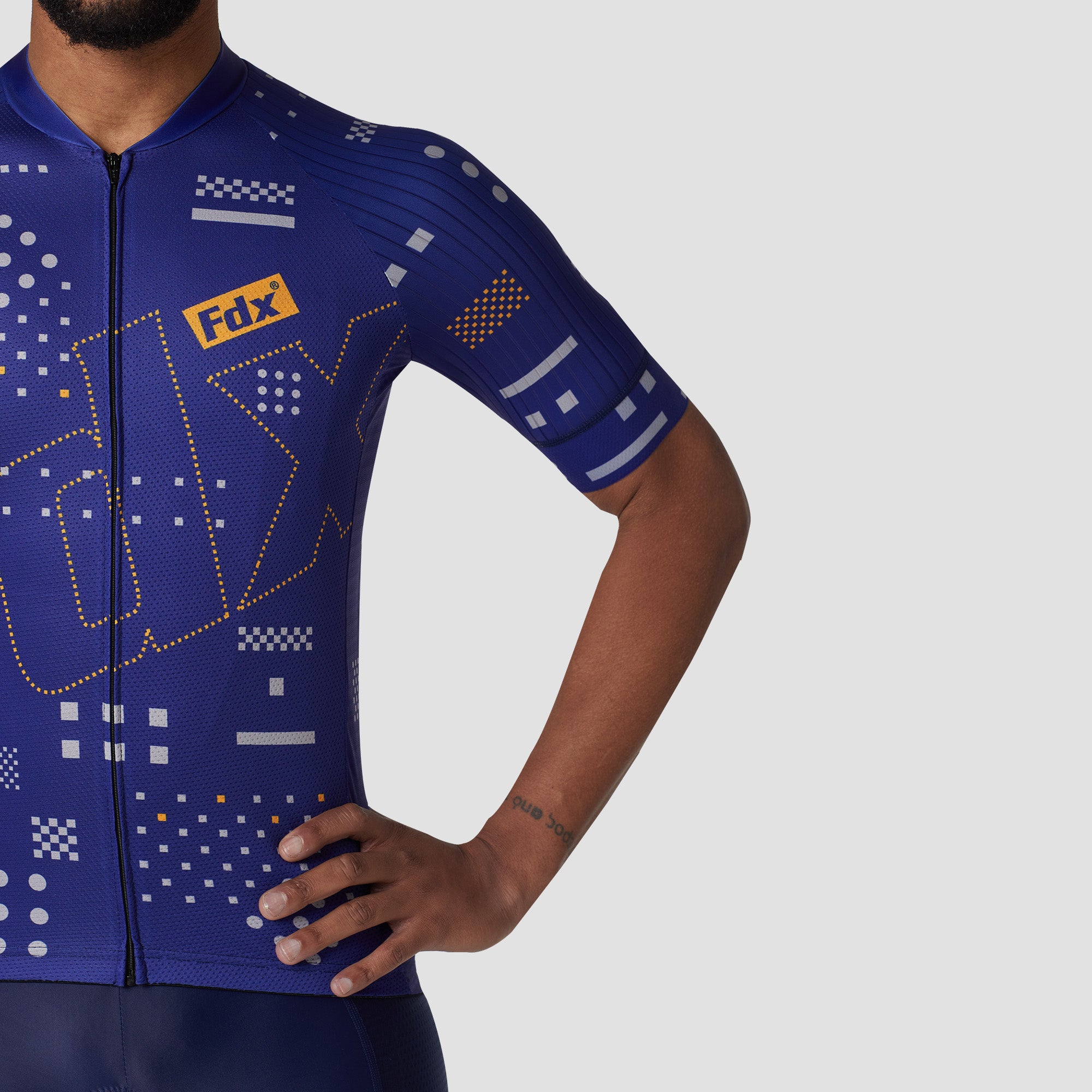 Fdx Mens Blue Short Sleeve Cycling Jersey for Summer Best Road Bike Wear Top Light Weight, Full Zipper, Pockets & Hi-viz Reflectors - All Day