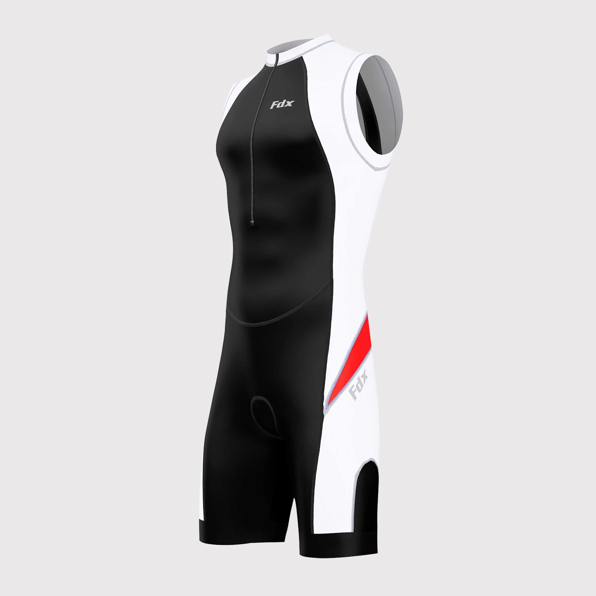 Fdx Mens Black & Red Sleeveless Gel Padded Triathlon / Skin Suit for Summer Cycling Wear, Runnung & Swimming Half Zip - Zion