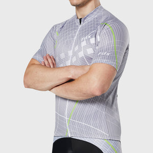 Fdx Short Sleeve Cycling Jersey for Mens Grey Summer Best Road Bike Wear Top Light Weight, Full Zipper, Pockets & Hi-viz Reflectors - Classic II