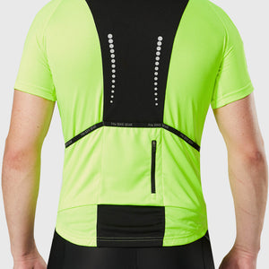 Fdx Mens Storage Pockets Short Sleeve Cycling Jersey Yellow for Summer Best Road Bike Wear Top Light Weight, Full Zipper, Pockets & Hi-viz Reflectors - Pace