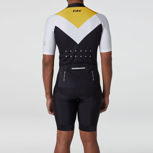 Fdx Mens Reflective strips Yellow & Black Short Sleeve Cycling Jersey & Gel Padded Bib Shorts Best Summer Road Bike Wear Light Weight, Hi-viz Reflectors & Pockets - Velos