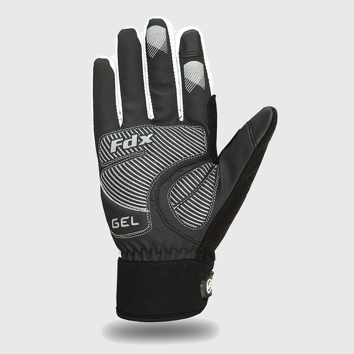 Fdx Black & White Full Finger Cycling Gloves for Winter MTB Road Bike Reflective Thermal & Touch Screen - Zesto