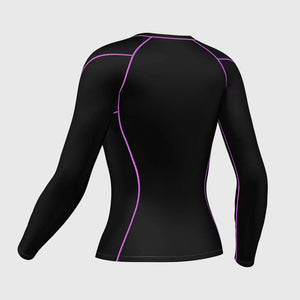 Fdx Women's Black & Purple Long Sleeve Compression Top Running Gym Workout Wear Rash Guard Strechable Breathable - Monarch