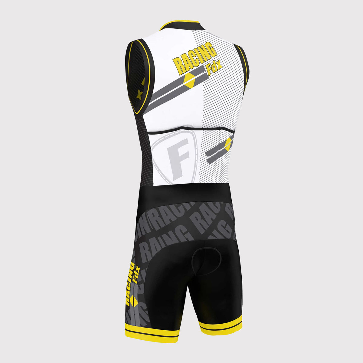 Fdx Mens Black & Yellow Sleeveless Gel Padded Triathlon / Skin Suit for Summer Cycling Wear, Runnung & Swimming Half Zip - Core