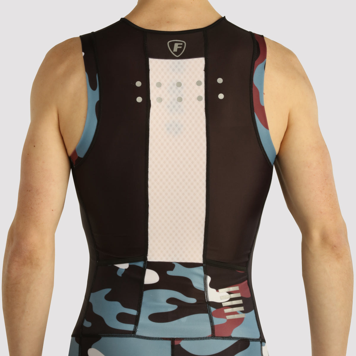 Fdx Mens Black Sleeveless Gel Padded Triathlon / Skin Suit for Summer Cycling Wear, Running & Swimming Half Zip - Camouflage