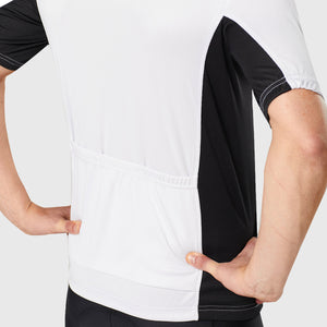 Fdx Mens Road Cycling Short Sleeve Jersey White & Black for Summer Best Road Bike Wear Top Light Weight, Full Zipper, Pockets & Hi-viz Reflectors - Vertex