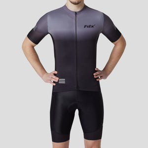 Fdx Half Sleeve Cycling Jersey & Gel Padded Bib Shorts for Mens Grey & Black Best Summer Road Bike Wear Light Weight, Hi-viz Reflectors & Pockets - Duo