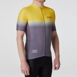 Fdx Short Sleeve Cycling Jersey for Mens Yellow & Grey Summer Best Road Bike Wear Top Light Weight, Full Zipper, Pockets & Hi-viz Reflectors - Duo