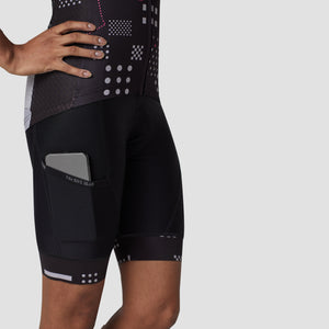 Fdx Women's Black Short Sleeve Cycling Jersey Side mesh panel & Black Gel Padded Bib Shorts Summer Road Bike Wear Light Weight, Hi viz Reflectors & Pockets - All Day