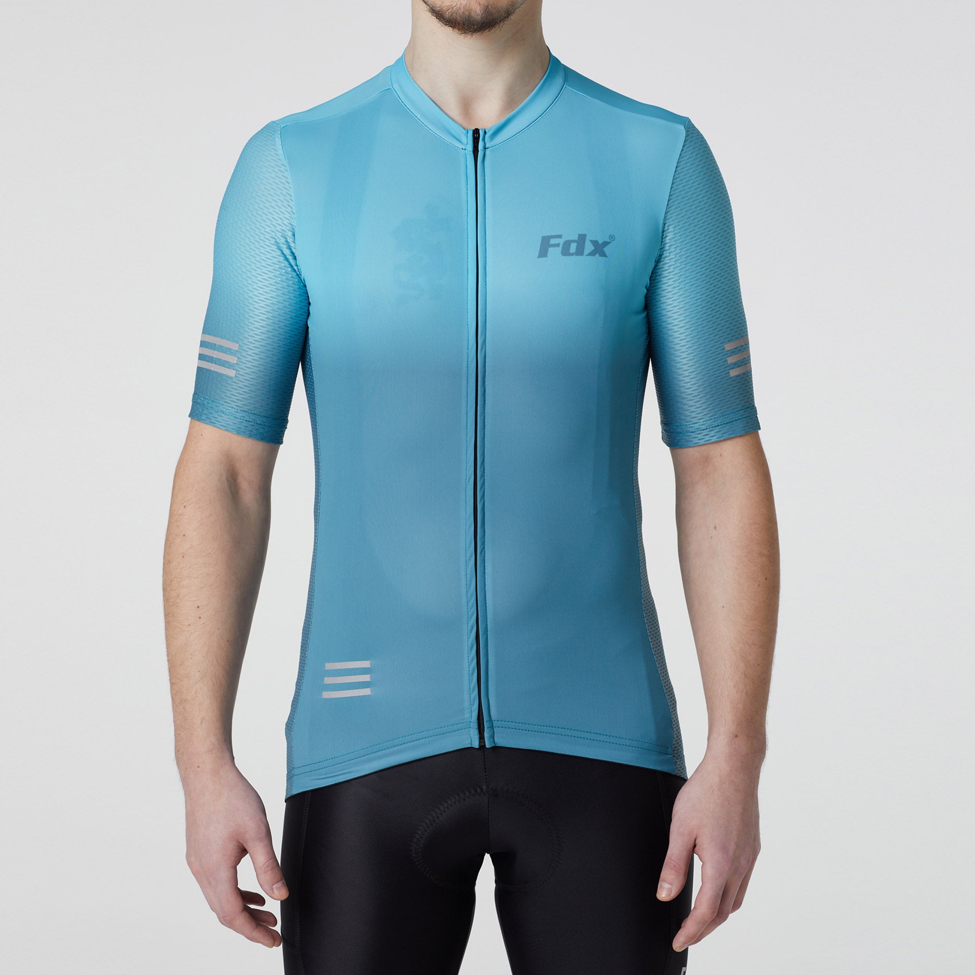 Fdx Mens Blue Short Sleeve Cycling Jersey for Summer Best Road Bike Wear Top Light Weight, Full Zipper, Pockets & Hi-viz Reflectors - Duo