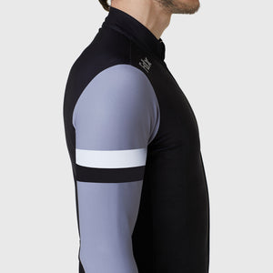 Fdx Mens Black & Grey Reflective Long Sleeve Cycling Jersey for Winter Roubaix Thermal Fleece Road Bike Wear Top Full Zipper, Pockets & Hi-viz Reflectors - Limited Edition
