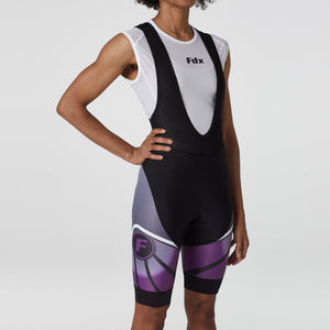 Fdx Women's Black & Purple Short Sleeve Compression Top & Gel Padded Bib Shorts Best Summer Road Bike Wear Light Weight, Breathable & Outdoor Hi viz Reflectors & Pockets - Signature