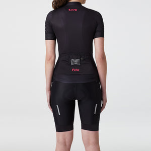 Fdx Women's Best Black Short Sleeve Cycling Jersey & Gel Padded Bib Shorts Summer Road Bike Wear Light Weight, Breathable  Hi viz Reflective Strips & Pockets - Essential