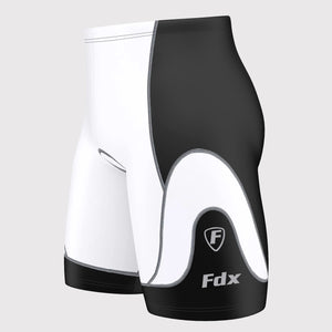 Fdx Men's Black & White Cycling Shorts Summer Gel Padded Lightweight Breathable Fabric Hi Viz Reflectors Pocket Leg Gripper Cycling Gear UK 