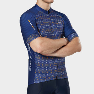 Fdx Short Sleeve Cycling Jersey for Mens Blue Summer Best Road Bike Wear Top Light Weight, Full Zipper, Pockets & Hi-viz Reflectors - Vega