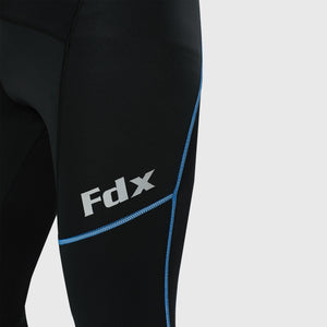 Fdx Mens Winter Thermal Gel Padded Cycling Bib Tights Black & Blue Roubaix Thermal Fleece Reflective Warm Leggings - Azure Bike Pants