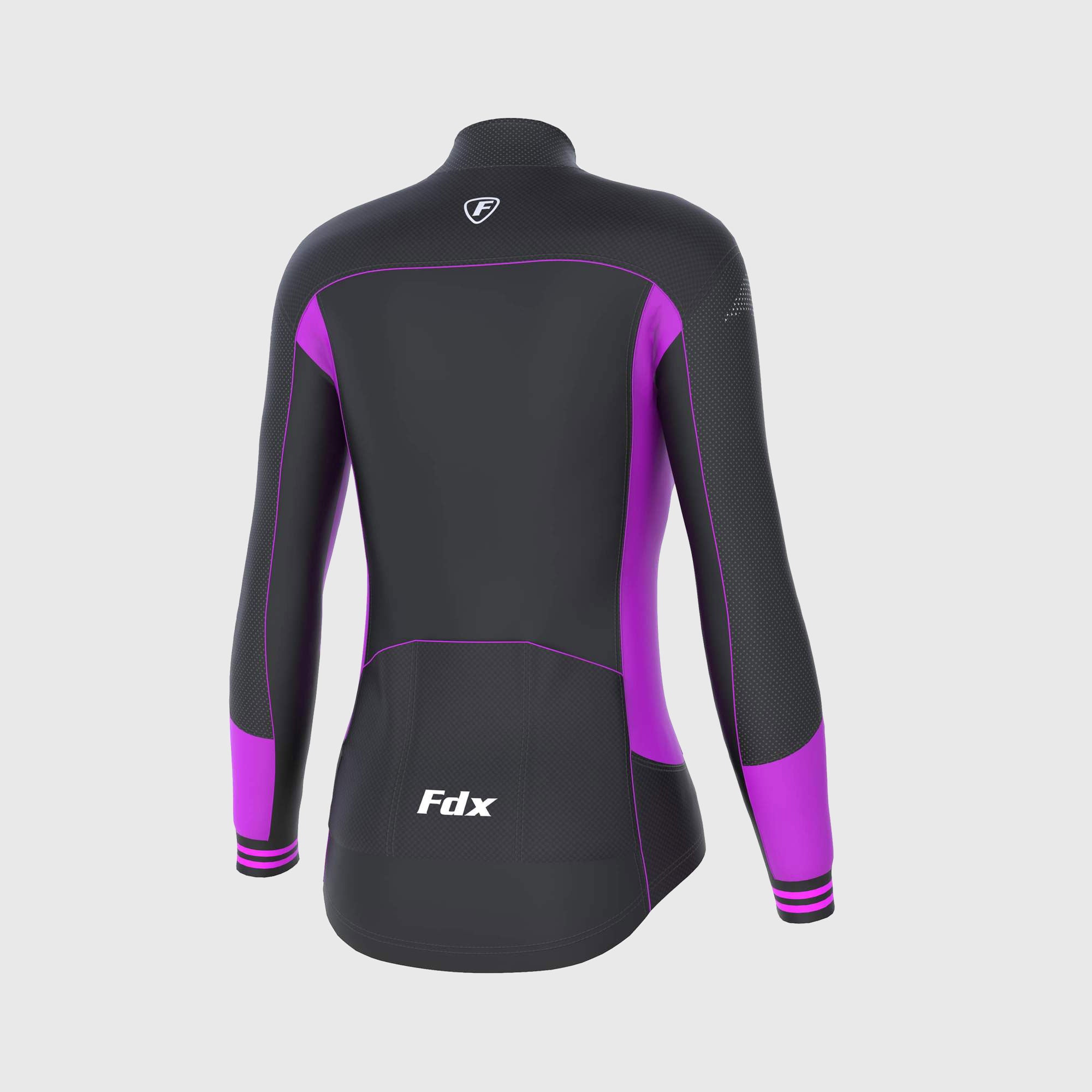 Fdx Womens Black & Purple Long Sleeve Cycling Jersey for Winter Roubaix Thermal Fleece Road Bike Wear Top Full Zipper, Pockets & Hi-viz Reflectors - Thermodream