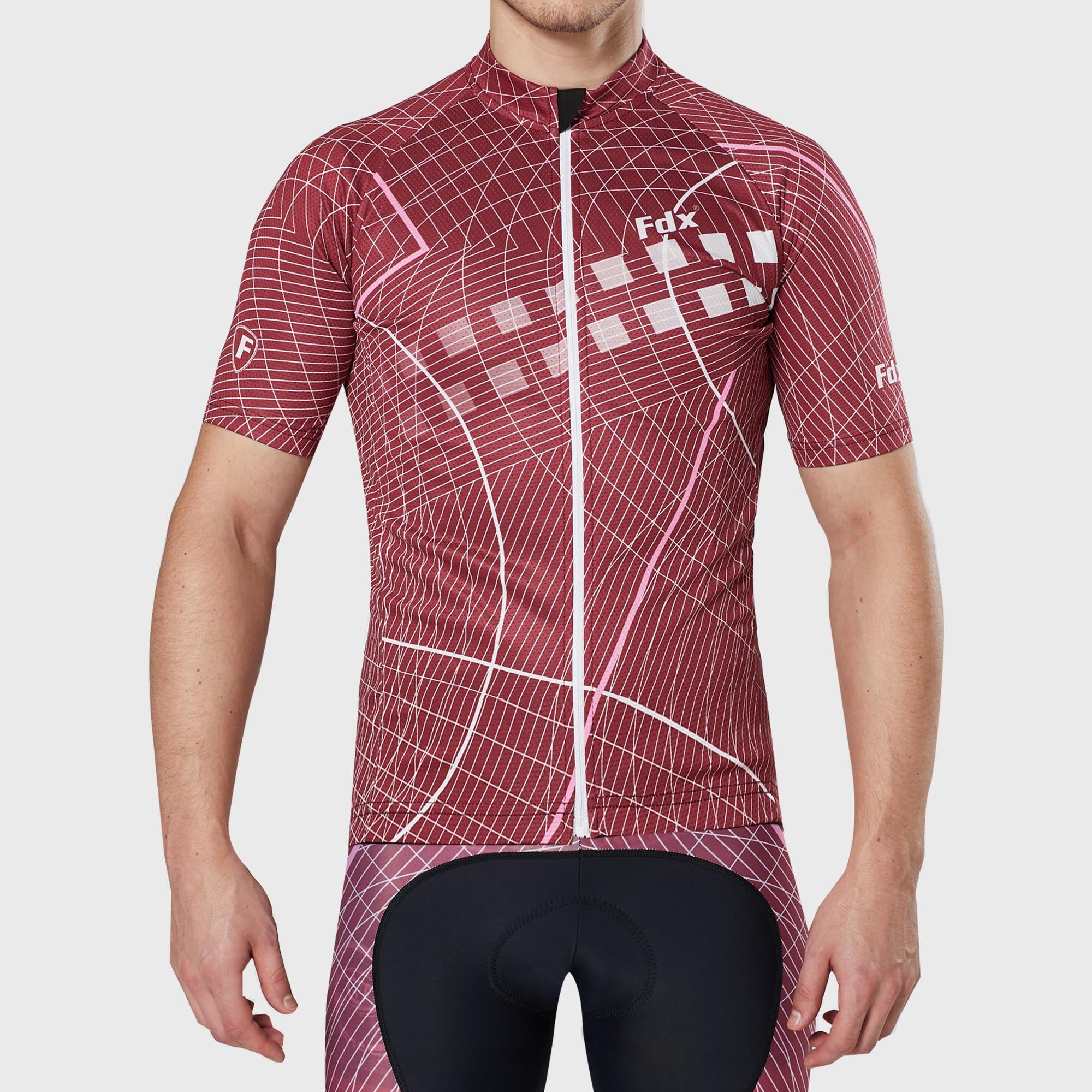 Fdx Mens Red Short Sleeve Cycling Jersey for Summer Best Road Bike Wear Top Light Weight, Full Zipper, Pockets & Hi-viz Reflectors - Classic II