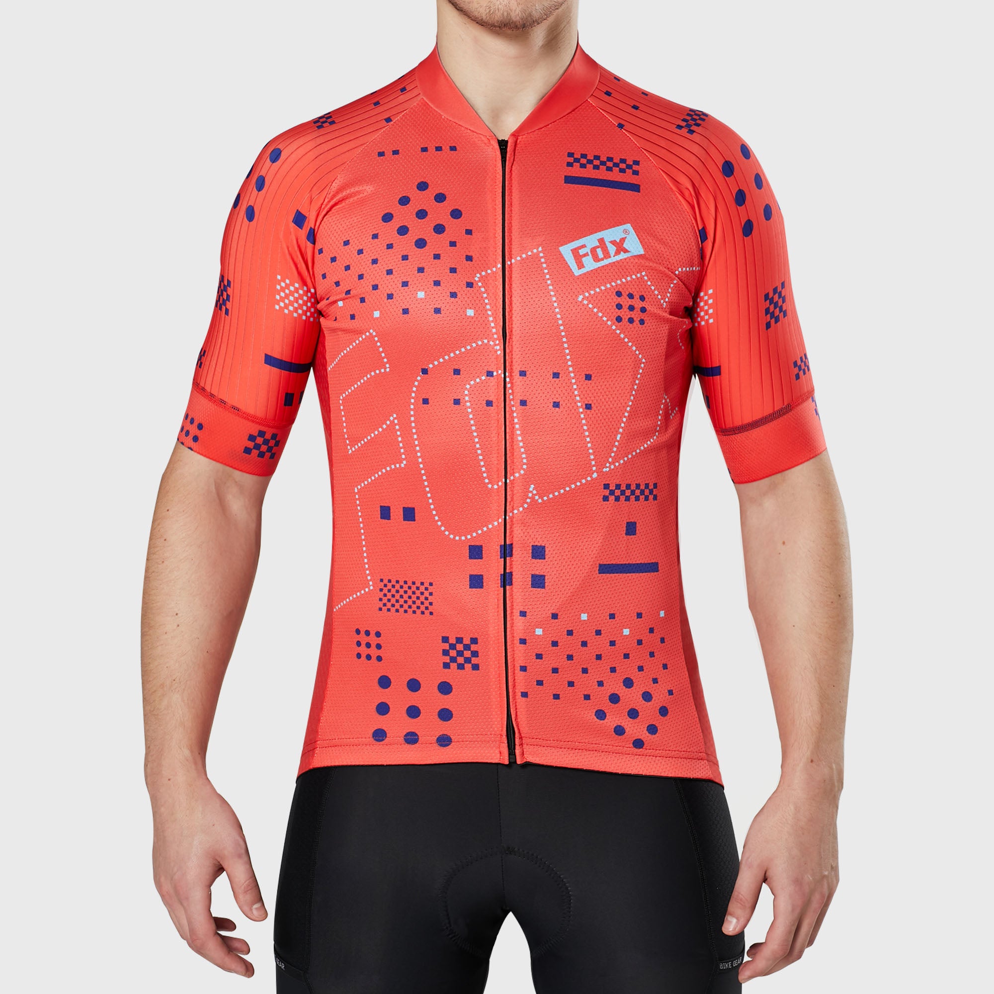 Fdx Mens Red Short Sleeve Cycling Jersey for Summer Best Road Bike Wear Top Light Weight, Full Zipper, Pockets & Hi-viz Reflectors - All Day